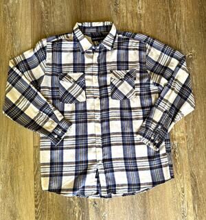 Molokai Surf Co. Men's L Regular Plaid Flannel Button-Up Pockets Blue Brown
